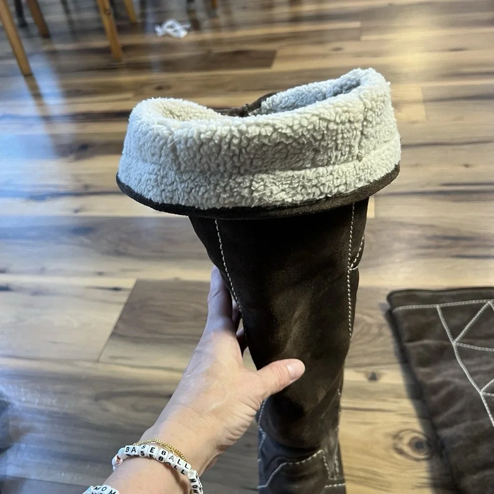 Michael Kors brown Crosby Suede Sherpa Lined Knee High Wedge Boots‎ Womens Sz 10